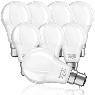 Image of Venforze Bayonet Light Bulbs 150W Equivalent, 15W A60 B22 LED Bulbs, Super Bright 1600LM, Warm White 2700K, BC Energy Saving Non dimmable, 8 Pack