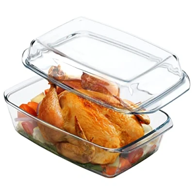 Image of 3 Liter Glass Casserole Dish With Lid, Bakeware Microwave Lidded, Rectangular Oven Cookware