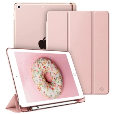 Image of FINTIE Case Compatible with iPad 6th Generation (2018) / 5th (2017) 9.7 inch, Slim Cover Frosted Back w/Pencil Holder, Support Auto Wake/Sleep, Rose Gold