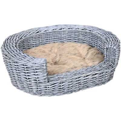 Image of PawHut Elevated Pet Sofa Bed Dog Cat Basket Couch Rasied Wicker Willow Rattan W/Cushion