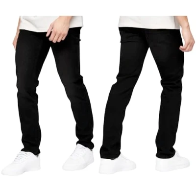Image of Crosshatch Mens Slim Fit Stretch Jeans Denim Male Designer Trousers Pants by JEANBASE Black 34W X 32L