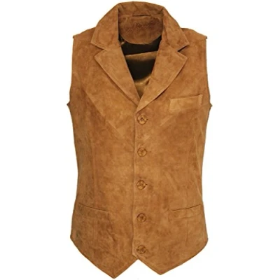 Image of Infinity Leather Mens Classic Smooth Goat Suede Waistcoat Exeter Brown Size Small