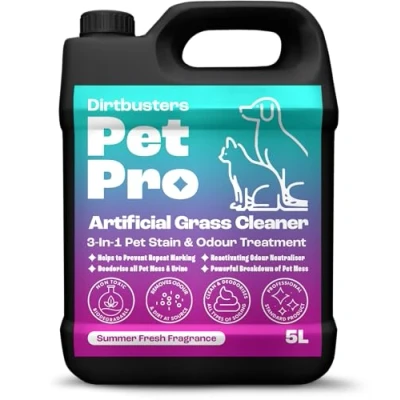 Image of Dirtbusters Pet Pro Artificial Grass Cleaner For Dogs &amp; Cats, 3 in 1 Clean, Remove Stains, Urine Deodorise With Reactivating Odour Eliminator Astro Turf Fake (5L)
