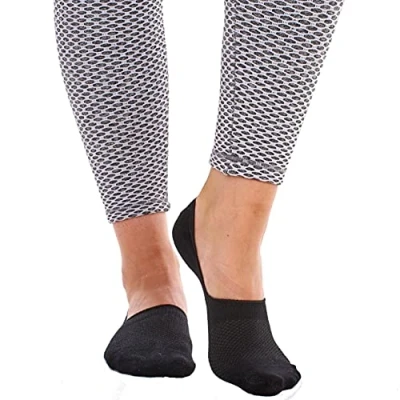Image of Soxy Bamboo Invisible Socks 6 Pack Ladies Premium No Show Casual Low Cut for Women with Non Slip Grip Liner Black UK Size 4
