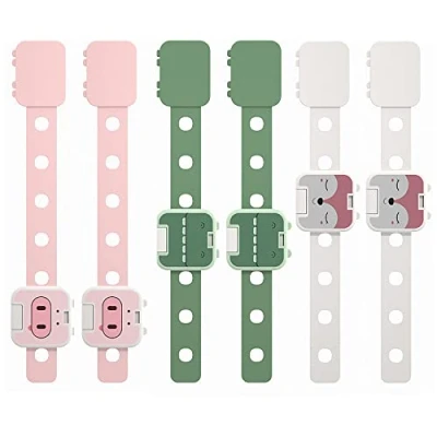 Image of 6 Pcs Cupboard Locks Adjustable Child Safety Strap for Cabinets Drawers Appliances Closet Kitchen Fridge and Oven Trash Dishwasher Toilet No Tools Needed