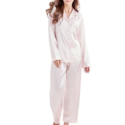 Image of Women’s Pyjama Set Satin Long Sleepwear Nightwear Loungewear (Light Pink, Medium)