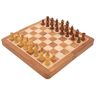 Image of Deluxe Hardwood Folding Travel Magnetic Chess Set 7.5 Inches