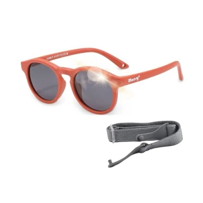Image of Maesy Baby Sunglasses Bowi 1 3 Years Flexible Bendable Adjustable Elastic Band Polarised UV400 Protection Boys and Girls Round (Terracotta)