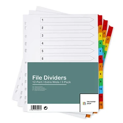 Image of [3 Pack] A4+ Extra Wide 12 Part File Dividers Numbered Subject Multipunched Reinforced Colour Tabs 150gsm