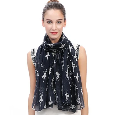 Image of Lina &amp; Lily Ballerinas Dancers Print Women&#039;s Large Scarf Lightweight (Dark Grey)(Size: 180 X 90 cm)