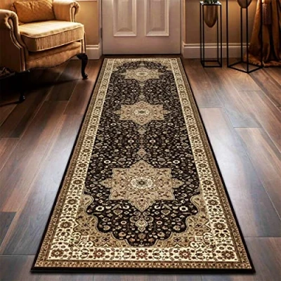 Image of householdfurnishing Vintage Traditional Non Slip Rug Bedroom Living Room Carpet Mat Runners Floral Pattern Wide Area Persian Style Rugs (60 x 220 cm Long Runner, Brown)