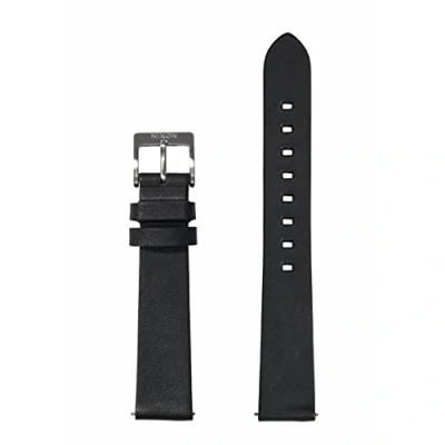 Image of Nixon Pineapple BA001 000 00 Black Vegan Leather Watch Strap with Stainless Steel Clasp and Loop, black, 16mm