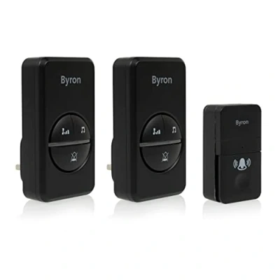 Image of Byron DBY 23455BS Wireless Doorbell Set 2 Plugs Kinetic Energy Black