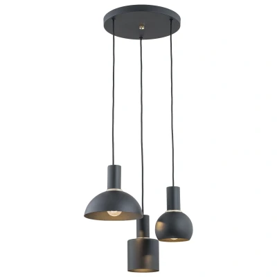 Image of Sines Cluster Pendant Ceiling 3 Light Black Structure, Brass Elements