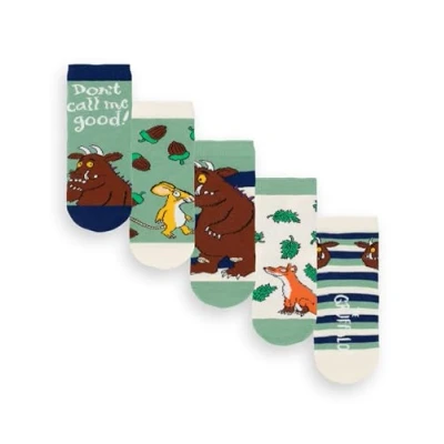 Image of The Gruffalo Boys Socks 5 Pack Kids Multicoloured Fairy Tale Graphic Footwear Julia Donaldson Mouse Fox Comfortable Sock Set Bundle Story Book Series Merchandise Gift
