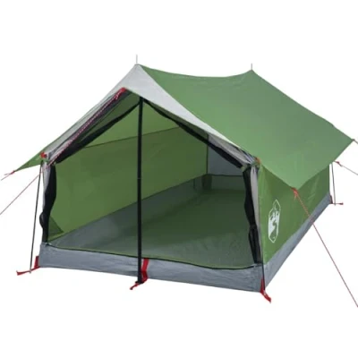 Image of vidaXL Camping Tent for 2 Green, Water Resistant 185T Taffeta Canopy with PU Coating, Mesh Ventilation, E Port, Foldable Travel, 193x122x96 cm