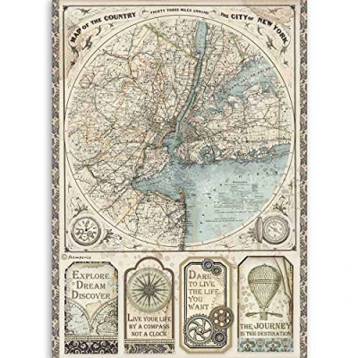 Image of Stamperia Rice Paper Sir Vagabond Map of New York, Various, A4