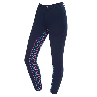Image of Saxon Warm Up Cotton Euro Seat Jodhpurs Childs Navy/Navy Spot Print 6/22 Inch