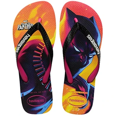 Image of Havaianas Top Marvel Unisex Adult Flip Flops Color: Black/Pink Electric Size: 1/2 UK