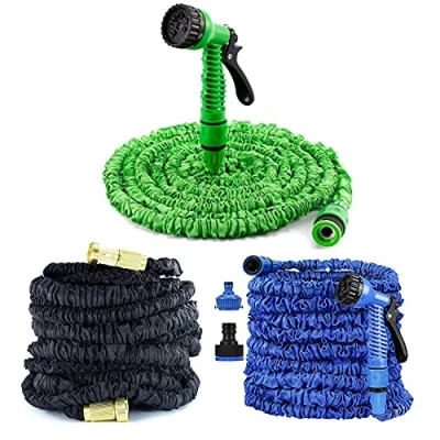 Image of 75FT Expandable Garden Hose,Light Weight Durable Gardening Hose Spray Gun 7 Function Gun,1/2&quot; Solid Brass Fittings,Retractable Magic Water Pipe for Watering and Washing (Black)