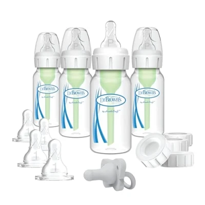 Image of Dr. Brown&#039;s Options+ Slow Flow Preemie and Newborn Anti Colic Bottle Set with 4oz Bottles HappyPaci