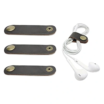 Image of YohokGo Cord Organizer Headphone Earbud Case Earphone Headset Wrap Winder Handmade Leather,Cord Management,Phone Cable USB Holder,Tiny Leather Gadget Clips Ties