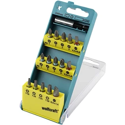 Image of wolfcraft bit Box Flat / Crosshead (PH/PZ) TORX® (T), 16 Pcs. I 2400000 15 bits in various sizes, incl. holder