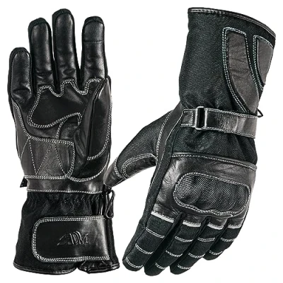 Image of Prime Leather Ultimate Motorbike Motorcycle Premium Racing Gloves Vented Motocross Cordura Inside Thinsulate And Hi Pora Lining Water proof Model: 9009/9010 (9010 Black, XXL)