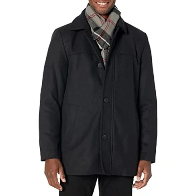 Image of Dockers Men&#039;s Weston Wool Blend Coat (Regular and Big &amp; Tall), Black/Light Grey Scarf, L