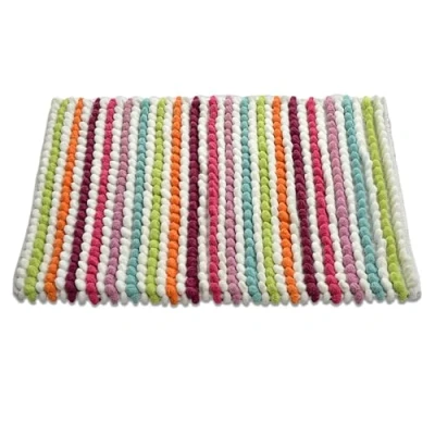 Image of Allure Striped Chunky Bobble Bath Mat 50 x 80cm Thick, Hand Woven, Super Soft, Multi Coloured Bathroom Rug