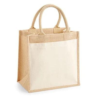 Image of Westford Mill W426 Cotton Pocket Jute Midi Tote Bag
