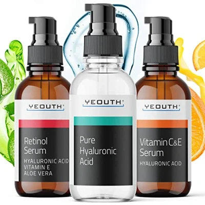 Image of YEOUTH Retinol Serum for Face, Vitamin C Face with Hyaluronic Acid Serum, Women, Skin Care Set 3x1 oz