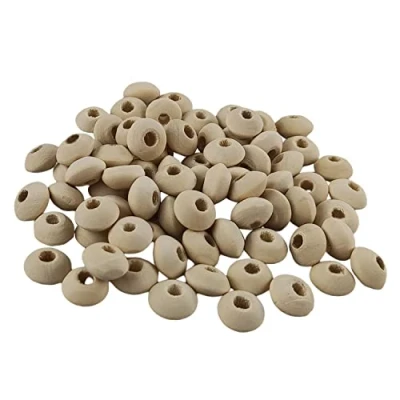 Image of Netuno 80 Wooden Beads 10mm Natural Flat Round Balls with Hole Spacer Unfinished Wood for Garland DIY Macrame Jewellery Loose Crafts