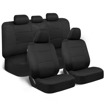 Image of BDK PolyPro Seat Covers Full Set in Solid Black Front and Rear Split Bench Covers, Easy to Install for Auto Trucks Van SUV Car