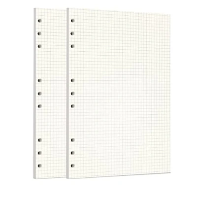 Image of Zelten 2 Pack B5 90 Sheets/180 Pages Squared Loose Leaf Punched Paper Refills for 9 Hole Binder Personal Organizer Diary Notebook Refillable Planner