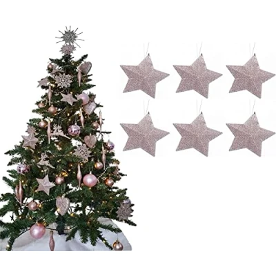 Image of UKDeals Direct® ROSE GOLD COLLECTION CHRISTMAS DROPLET BAUBLES TREE DECORATIONS GLITTER MATT ICICLES (Pack of 6 3D Star)
