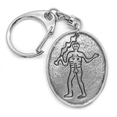 Image of Cerne Abbas Giant Push Gate Keyring with a Grey Burlap Pouch
