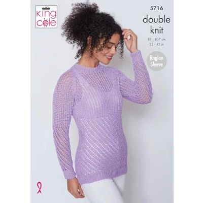Image of King Cole Ladies Double Knit Knitting Pattern Womens Slimfit or Slouchy Lace Sweater (5716), Multi, 32&#039;&#039; 42&#039;&#039;