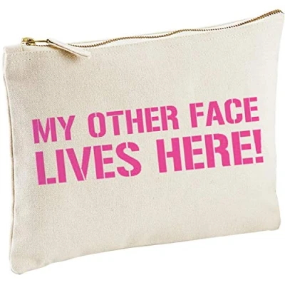 Image of Lolmugs My Other Face Lives Here Make up Bag 100% Cotton, 22x16cm, Secret Santa Gift, Stocking Fillers for Her Friend Wife Women