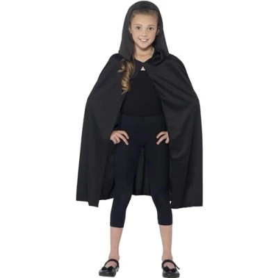 Image of Smiffys Hooded Cape, Black Long, Halloween Child Fancy Dress, Dress Up Accessories
