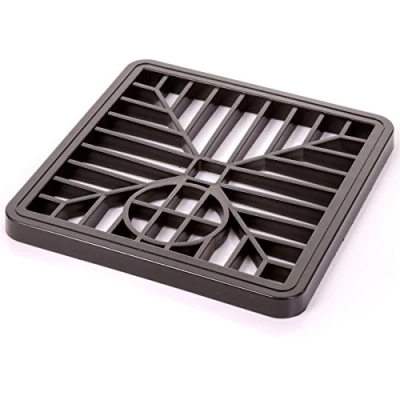 Image of 6&quot; Black Square Drain Gulley Grid Cover Drainage Channel Lid/Cap End
