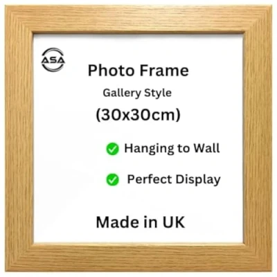 Image of Modern 30x30cm Picture Frame In Multiple Colors &amp; Sizes 30x30 Wooden Frames With Perspex Front Wall Hanging Hooks Poster White Black Oak (Oak)