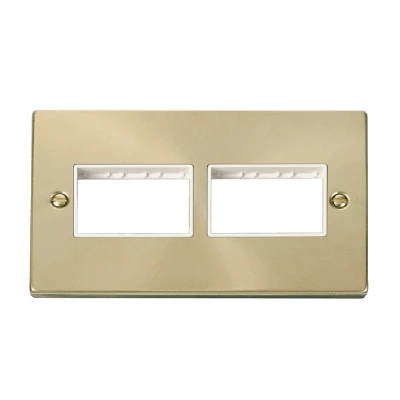 Image of Click Deco 2 Gang Plate x 3 Aperture Unfurnished Satin Brass White Inserts