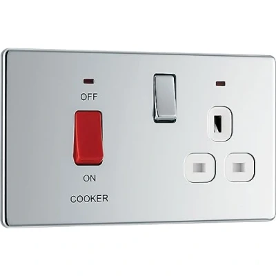 Image of BG Electrical Screwless Flatplatee Double Pole Cooker Control Unit with Single Socket and Power Indicator