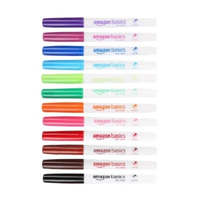 Image of Amazon Basics Low Odour Ultra Fine Tip Dry Erase Whiteboard Markers, Assorted Colours, 12 Pack