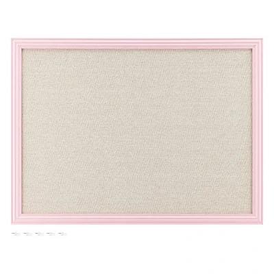 Image of Navaris Framed Linen Bulletin Board Approx. 58x43cm Fabric Jewelry Organizer Pinboard for Wall Memory Memo Pin Natural with Pink Frame