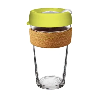 Image of KeepCup Brew Cork Ace Reusable Coffee Cup Tempered Glass and Recovered Tennis Ball Band, L 16oz/454ml Slice