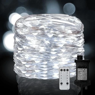 Image of Neonawall Plug in Fairy String Lights, 20M 200 LED Silver Wire Lights Mains Powered 8 Mode with Remote Timer Micro Firefly for Bedroom Garden Wedding Party Christmas Decoration(Cool White)