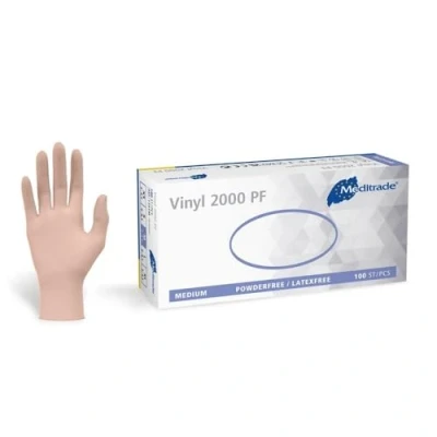 Image of Examination Gloves Medium, Powderless, Hypoallergenic, Heavy Duty, Latex Free, Long Cuff, Ambidextrous, Disposable, for Any Sector, Bulk Buy (Clear) (Medium) Meditrade Vinyl 2000 PF