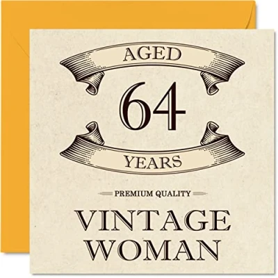 Image of Vintage 64th Birthday Cards for Women Aged 64 Years Fun Card Mum Sister Wife Girlfriend Nanny Grandma Auntie, 145mm x Ladies Greeting Cards,